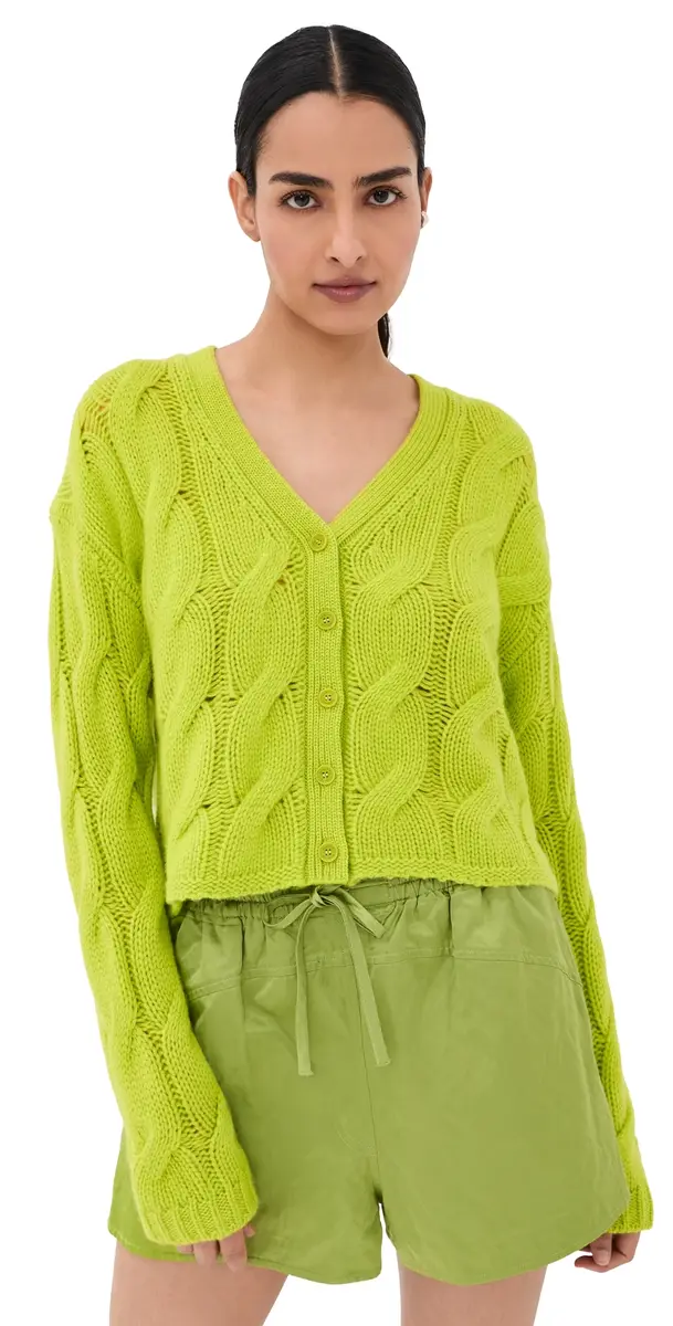 Sablyn Jolie Cropped Cashmere Cable Cardigan Chartruese | Image 1 Sablyn Jolie Cropped Cashmere Cable Cardigan Chartruese | Image 1
