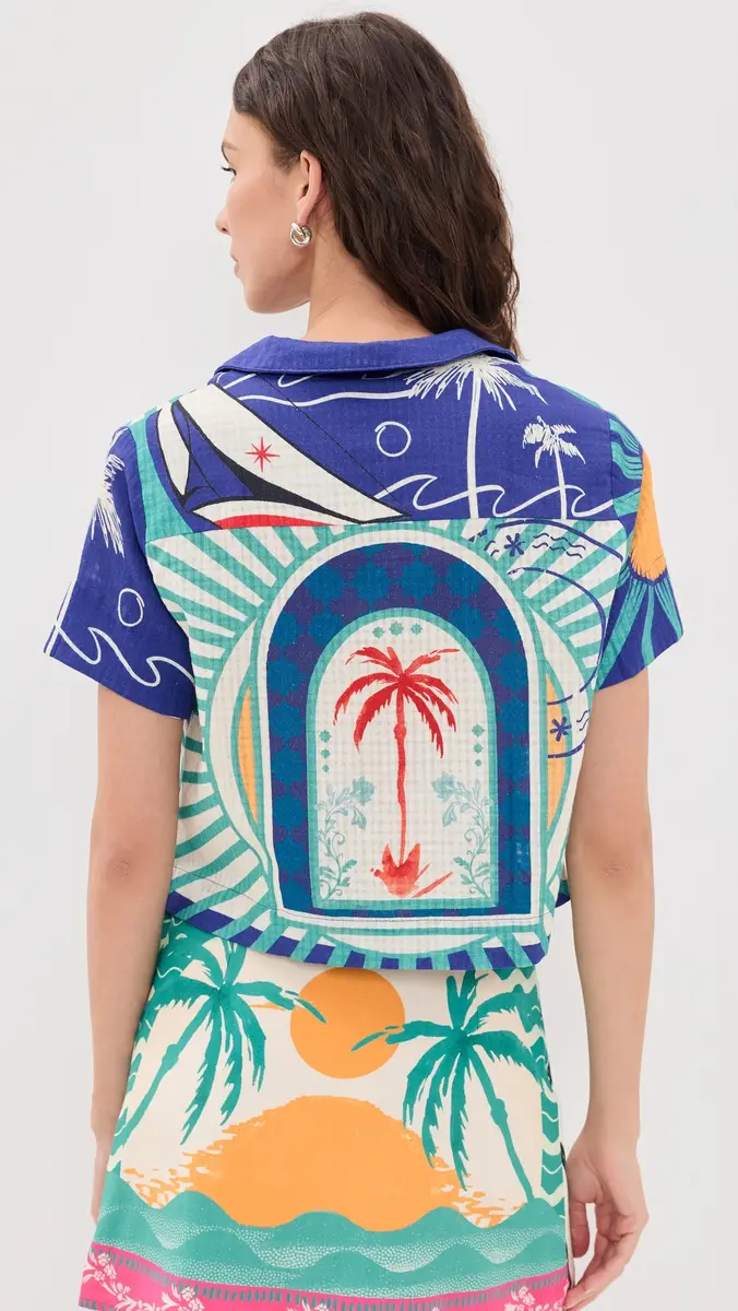Agua Bendita Prim Cropped Button Down Shirt | Thumbnail 3