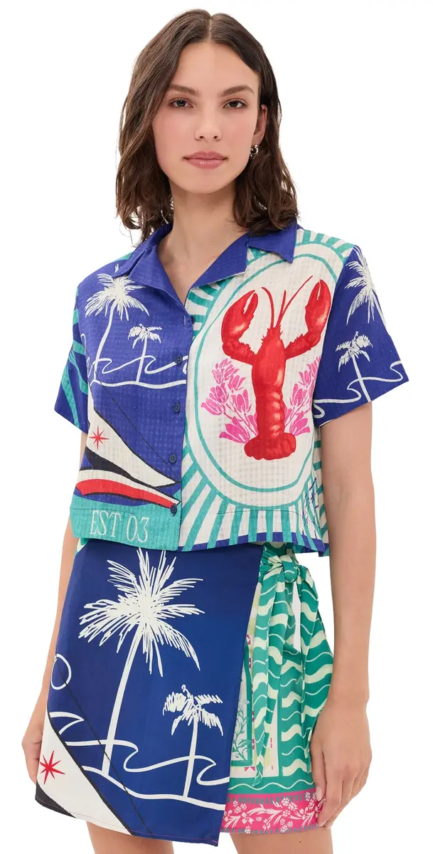 Agua Bendita Prim Cropped Button Down Shirt Multicolor | Image 1 Agua Bendita Prim Cropped Button Down Shirt Multicolor | Image 1