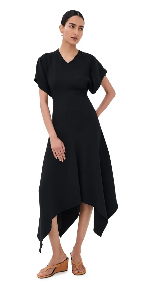 Victoria Beckham V Neck Draped Dress Black | Image 1 Victoria Beckham V Neck Draped Dress Black | Image 1