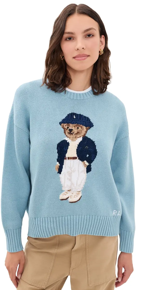 Polo Ralph Lauren Cotton Bear Long Sleeve Crew Neck Pullover Blue Note | Image 1 Polo Ralph Lauren Cotton Bear Long Sleeve Crew Neck Pullover Blue Note | Image 1