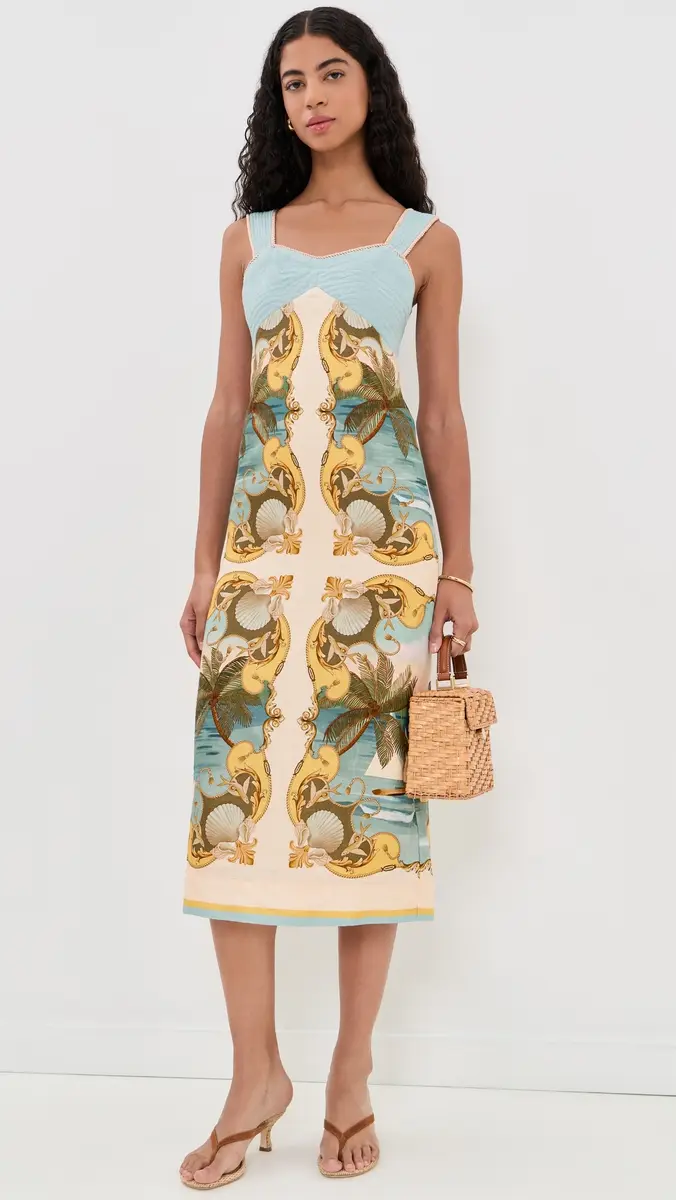 Farm Rio Royal Sea Linen Dress | Thumbnail 2