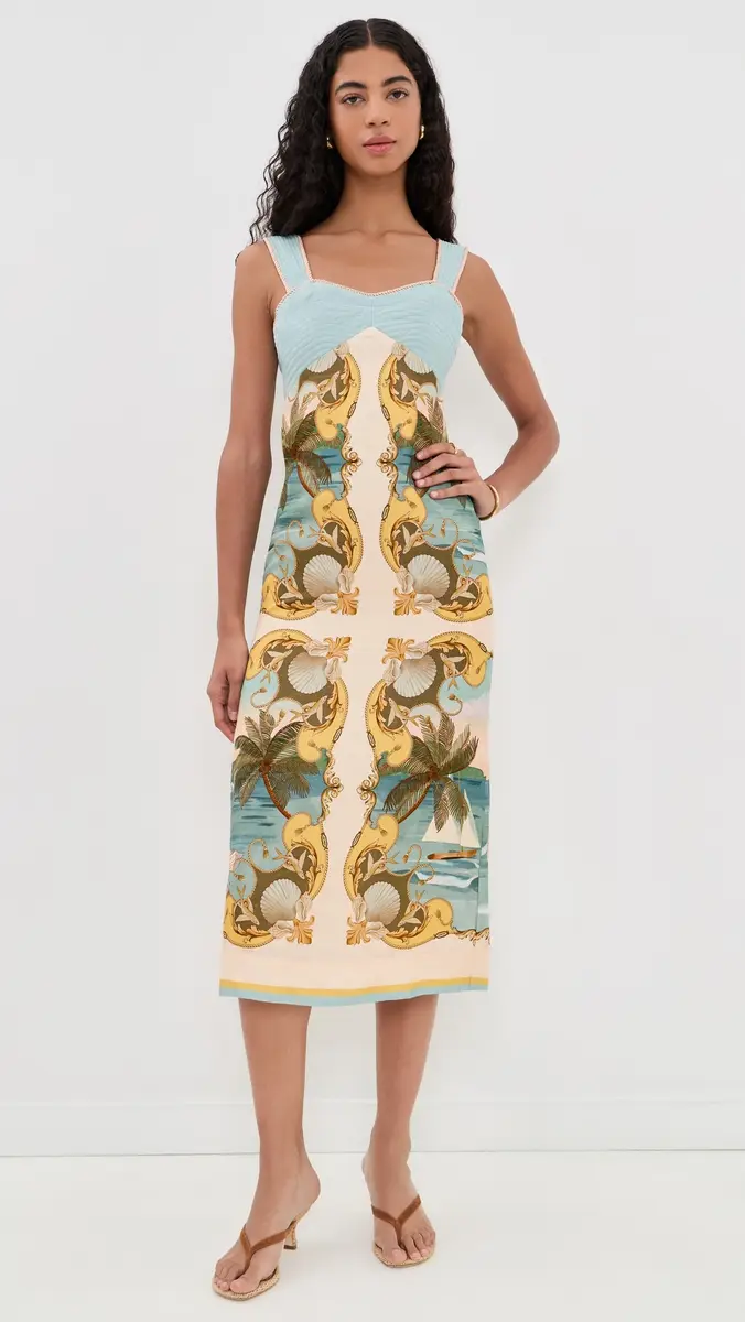 Farm Rio Royal Sea Linen Dress | Thumbnail 5