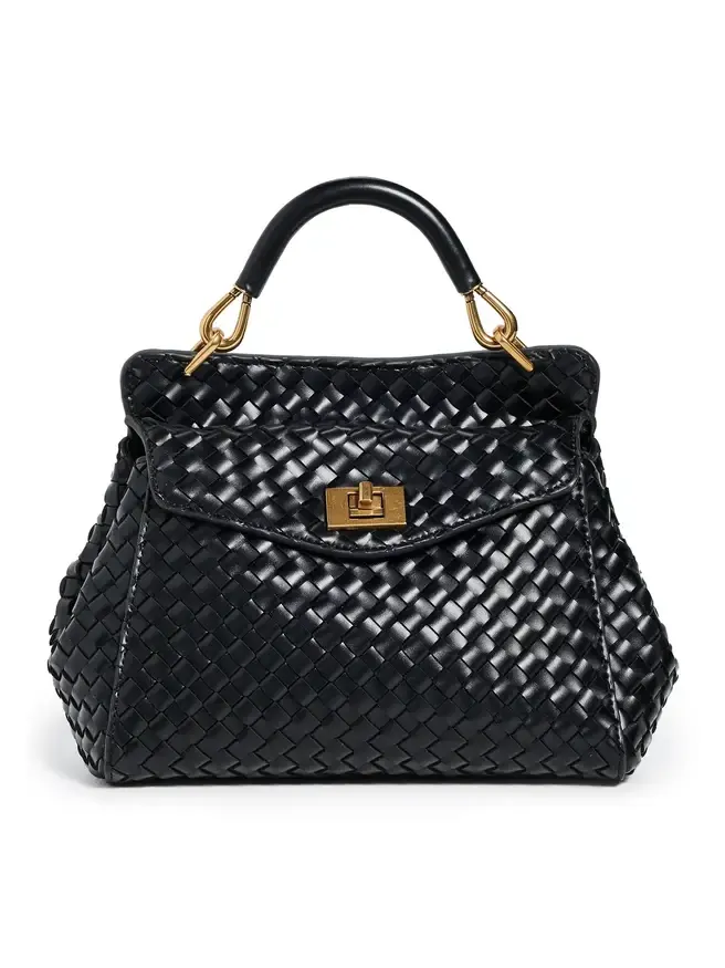 JW PEI Lucia Classic Top Handle Faux Leather Woven Bag