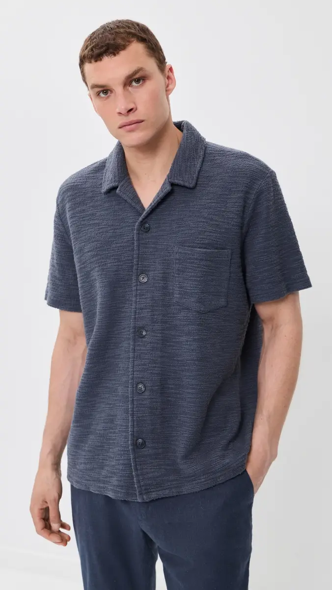 Marine Layer Cam Jacquard Resort Shirt Navy | Thumbnail 2 Marine Layer Cam Jacquard Resort Shirt Navy | Thumbnail 2