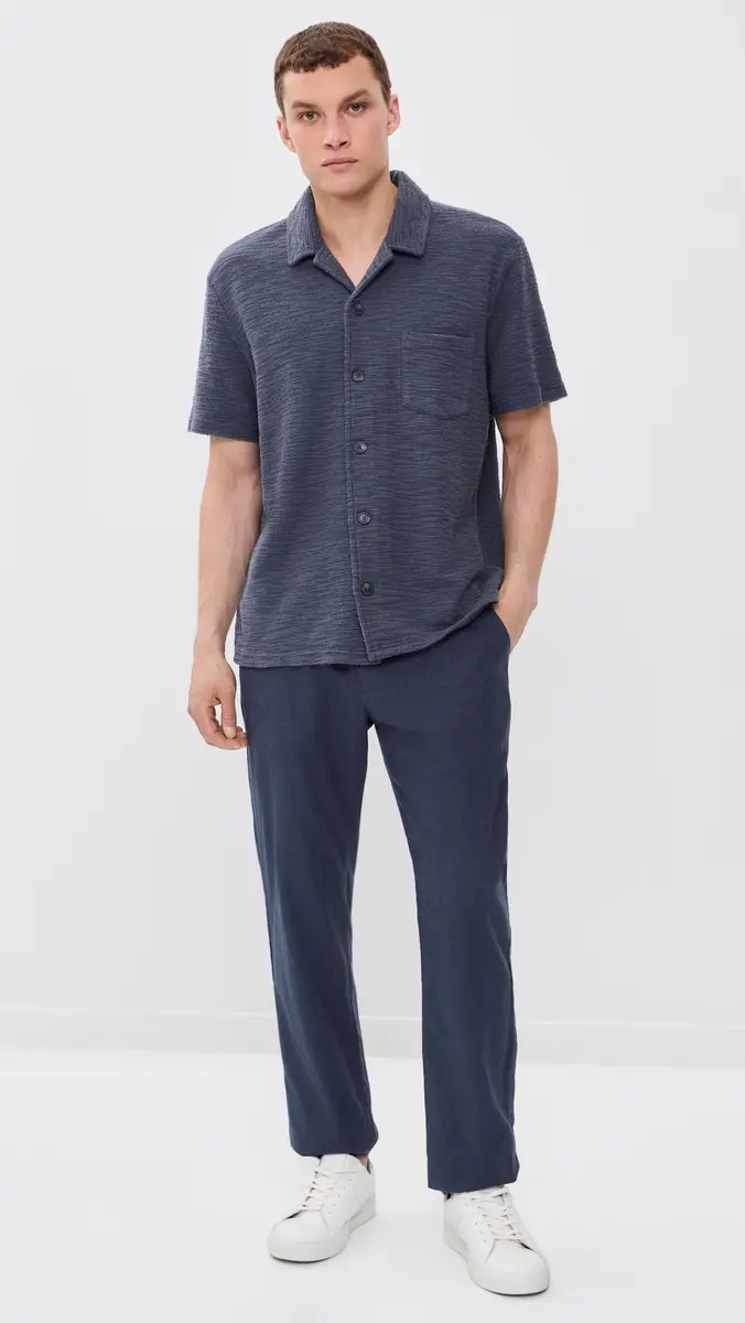 Marine Layer Cam Jacquard Resort Shirt Navy | Thumbnail 5 Marine Layer Cam Jacquard Resort Shirt Navy | Thumbnail 5