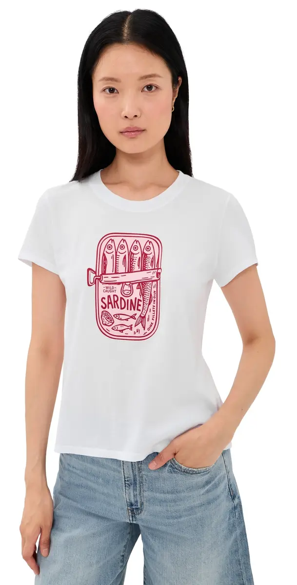 Sunny Somewhere Sardine Summer Femme Crew Tee White | Image 1 Sunny Somewhere Sardine Summer Femme Crew Tee White | Image 1