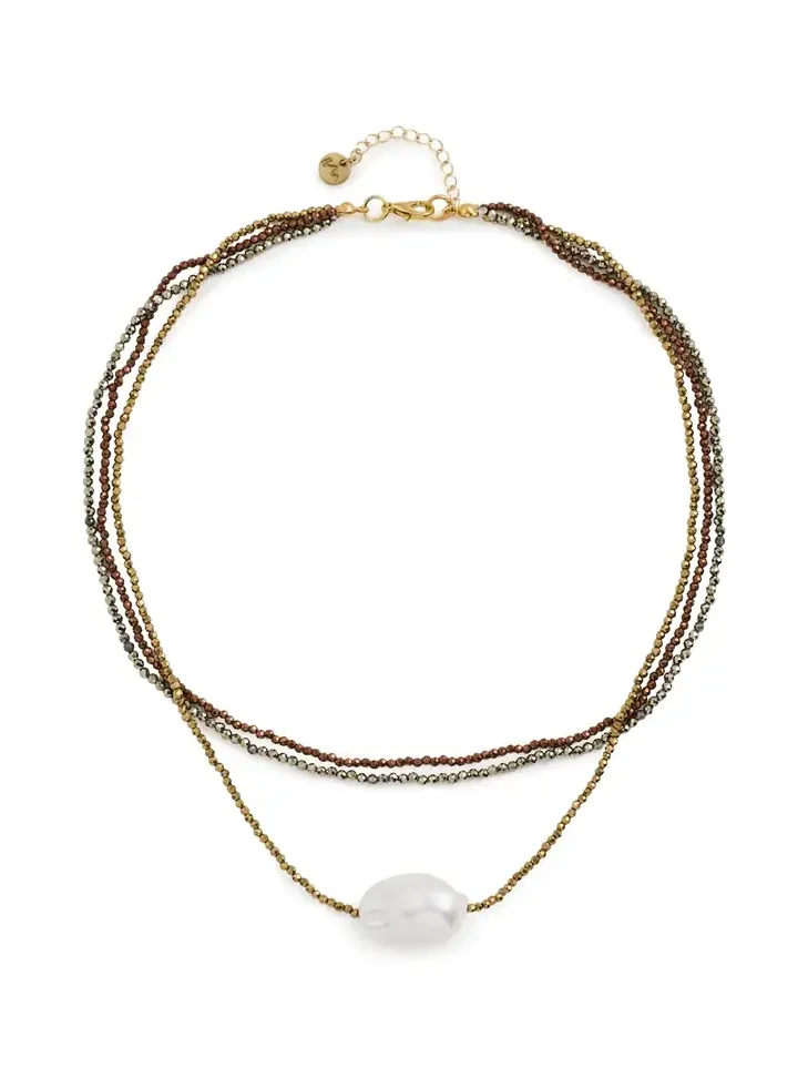 Triple Bronze Pearl Necklace Triple Bronze Pearl Necklace
