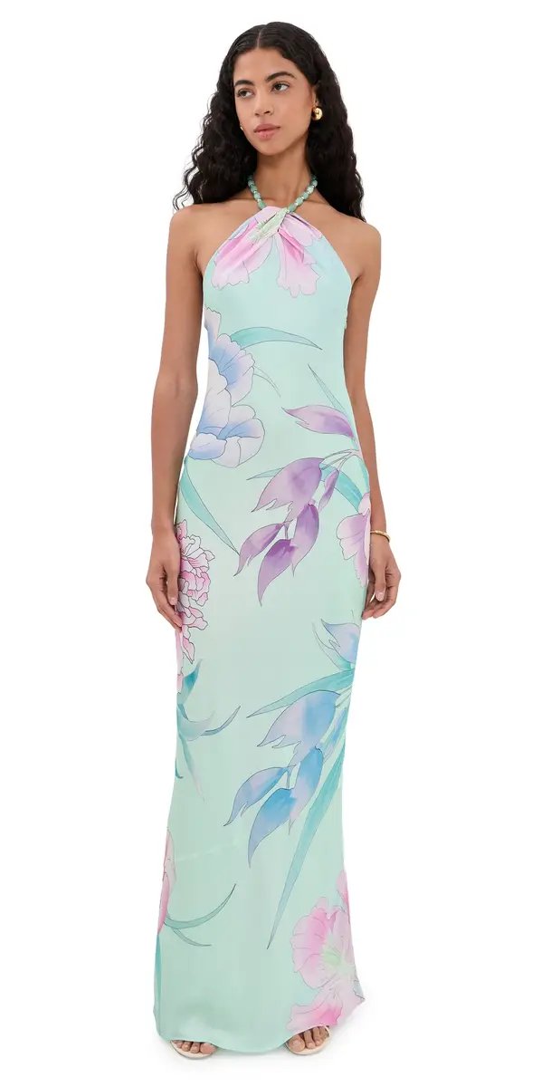 Retrofête Anat Floral Maxi Dress Beija Flor Pistachio | Image 1 Retrofête Anat Floral Maxi Dress Beija Flor Pistachio | Image 1