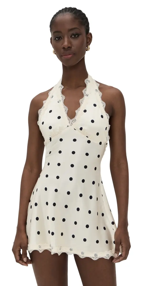 LIONESS Stars Align Mini Dress Cream Polka | Image 1 LIONESS Stars Align Mini Dress Cream Polka | Image 1