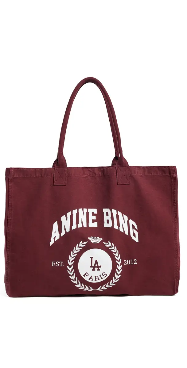 Anine Bing Leo Canvas Collegiate Tote Bag Fig One Size | Image 1 Anine Bing Leo Canvas Collegiate Tote Bag Fig One Size | Image 1