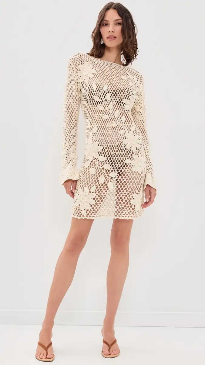 Agua Bendita Rosetta Handmade Crochet Mini Coverup Dress | Thumbnail 5
