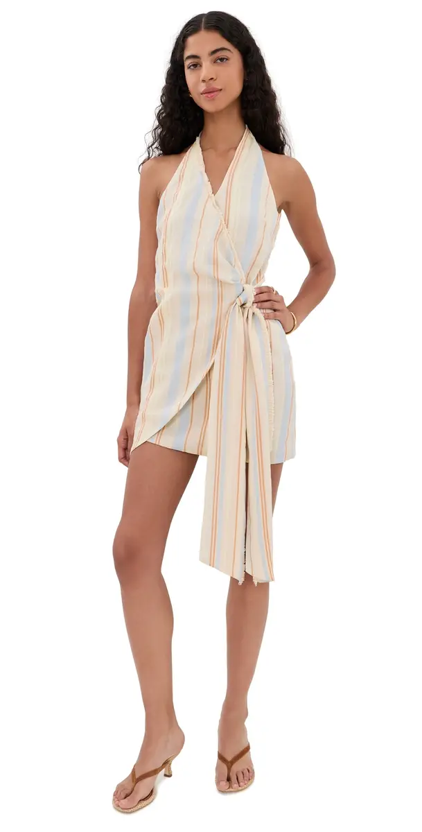 SIR. Pernille Wrap Halter Mini Dress Sommer Stripe | Image 1 SIR. Pernille Wrap Halter Mini Dress Sommer Stripe | Image 1