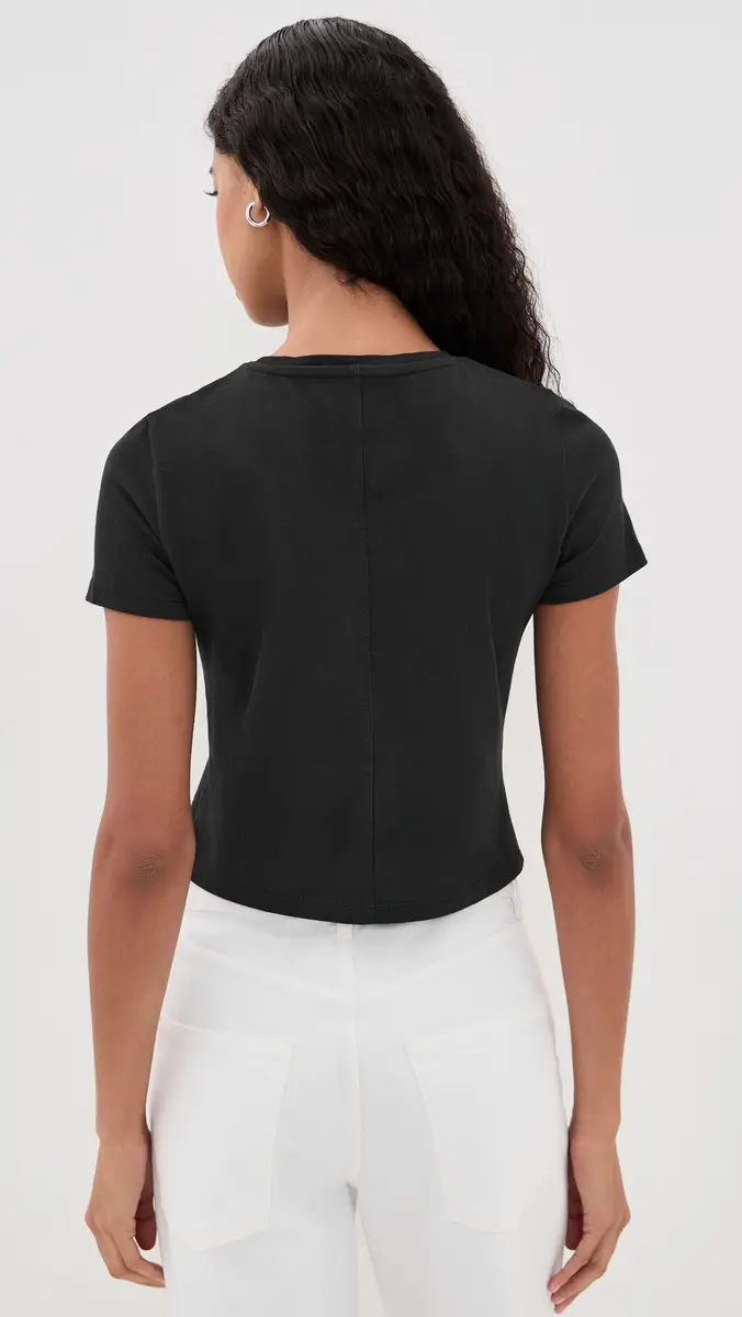 Alice + Olivia Cindy Embellished Cropped Tee with Cutouts Black/Silver Crystal | Thumbnail 3 Alice + Olivia Cindy Embellished Cropped Tee with Cutouts Black/Silver Crystal | Thumbnail 3