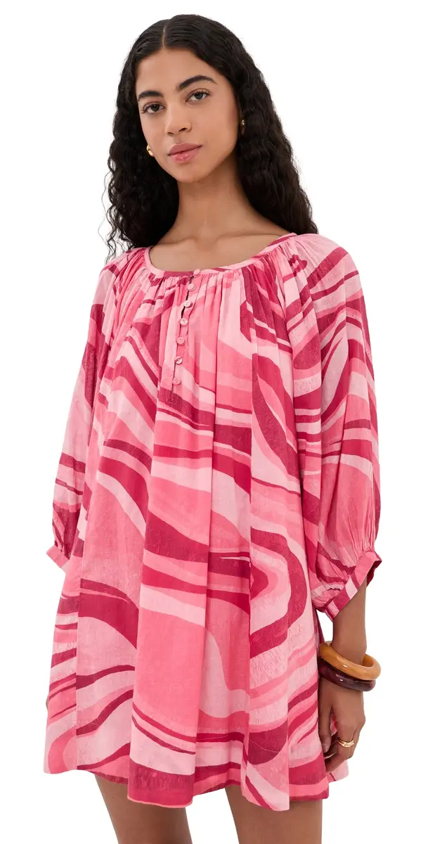 Coniglio Palm Beach Shirred Half Placket Mini Dress Sunrays Sunset Waves One Size | Image 1 Coniglio Palm Beach Shirred Half Placket Mini Dress Sunrays Sunset Waves One Size | Image 1