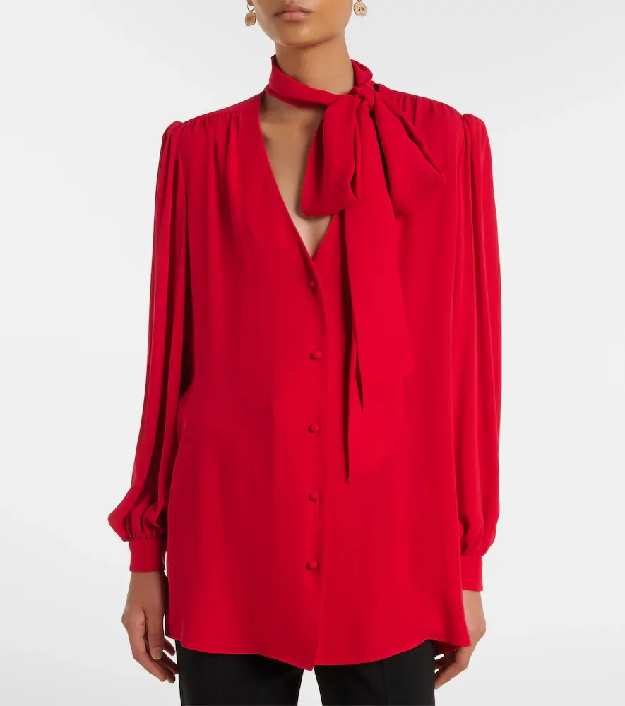 Valentino Garavani Tie-neck silk georgette blouse | Thumbnail 4