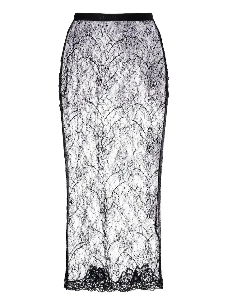 Floral sheer lace midi skirt
