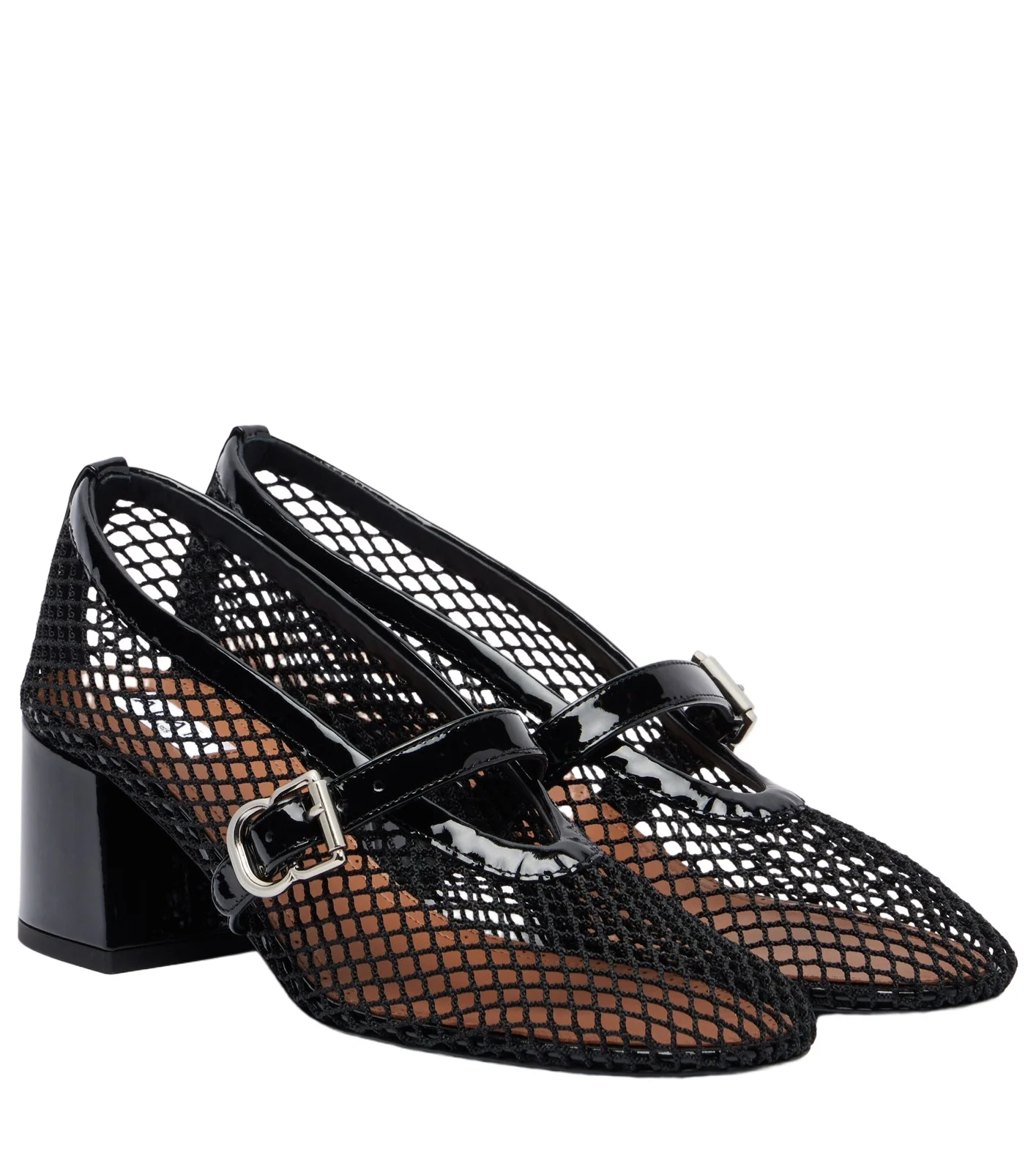 Alaïa Fishnet leather-trimmed Mary Jane pumps Alaïa Fishnet leather-trimmed Mary Jane pumps