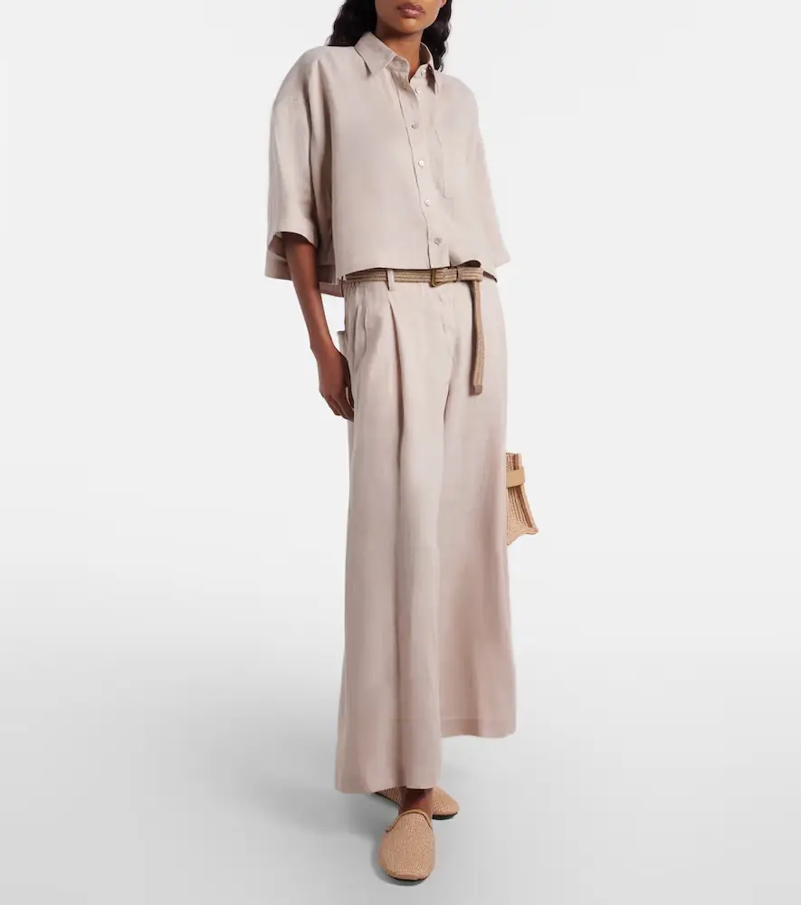 Brunello Cucinelli Linen wide-leg pants | Thumbnail 3