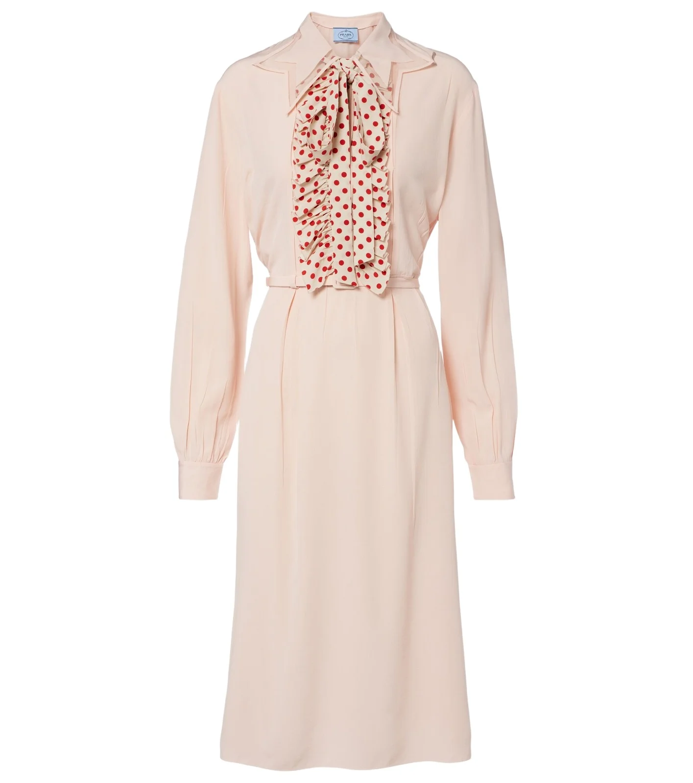 Belted polka-dot silk midi dress