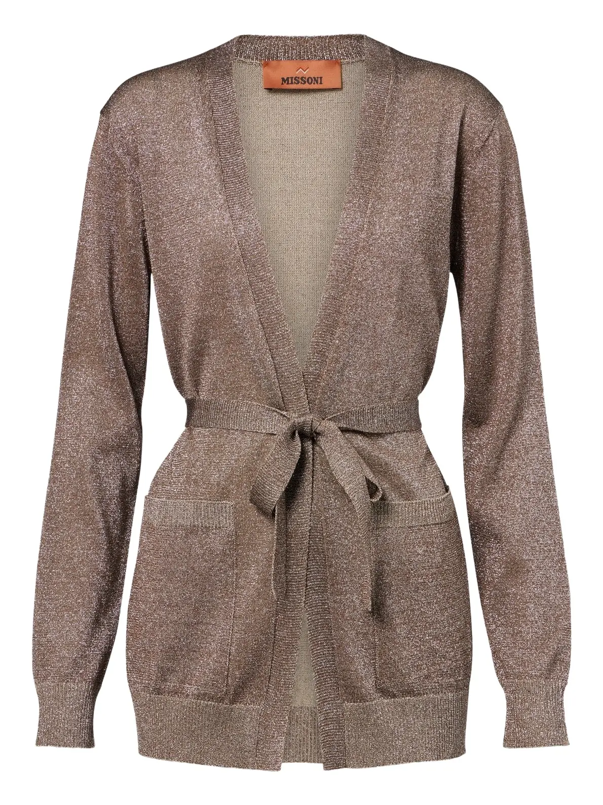 Knitted lamé wrap cardigan