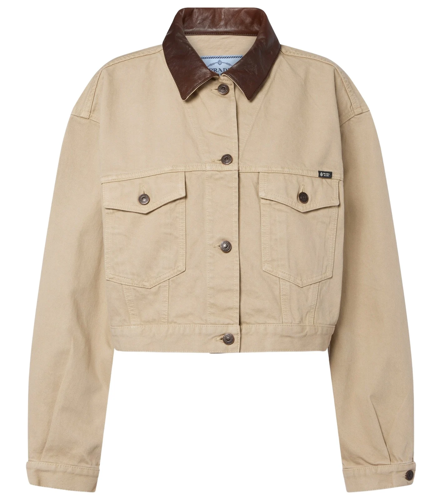 Prada Leather-trimmed cropped denim jacket