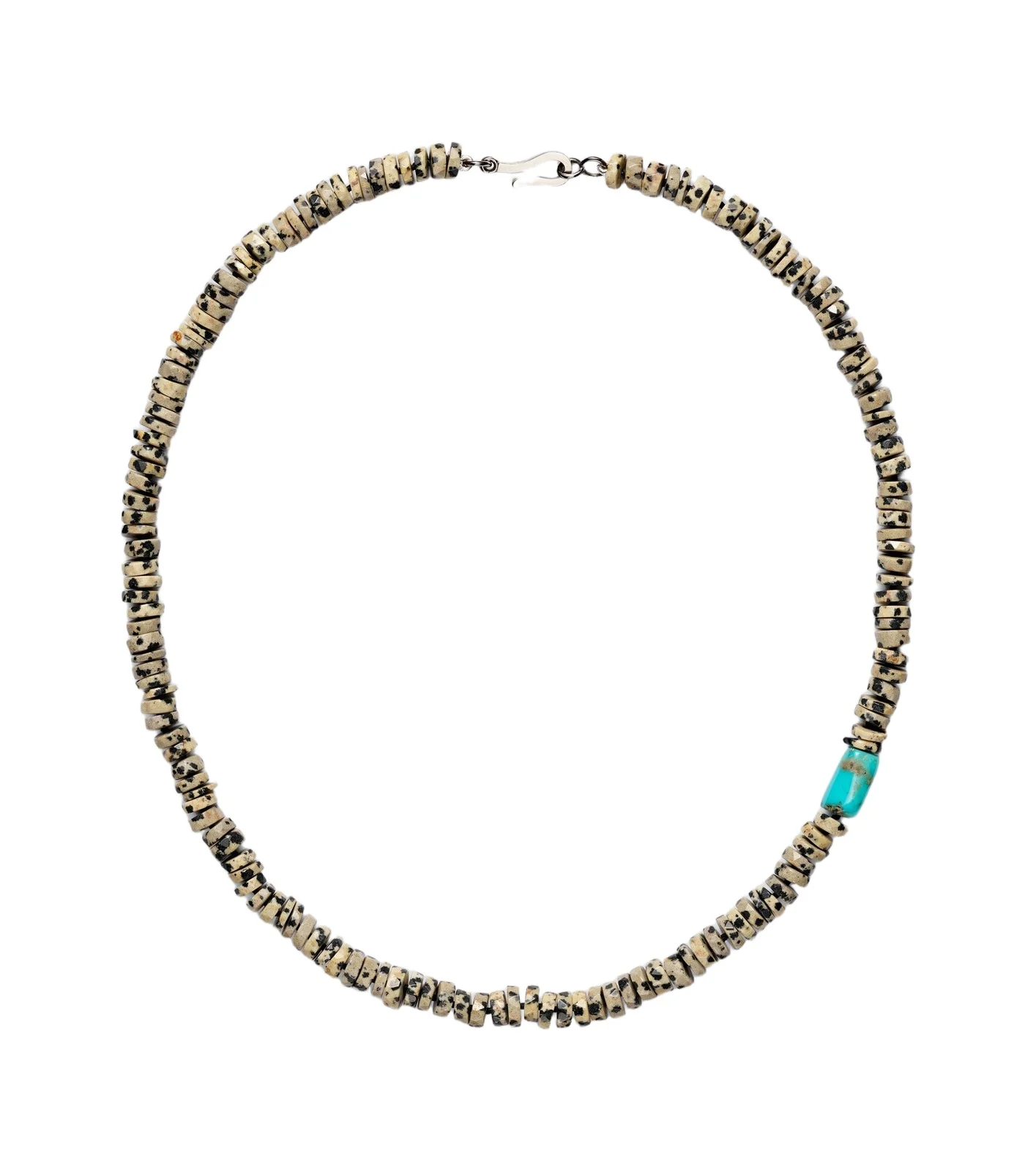 Ileana Makri 9kt white gold beaded necklace with quartzes and turquoises