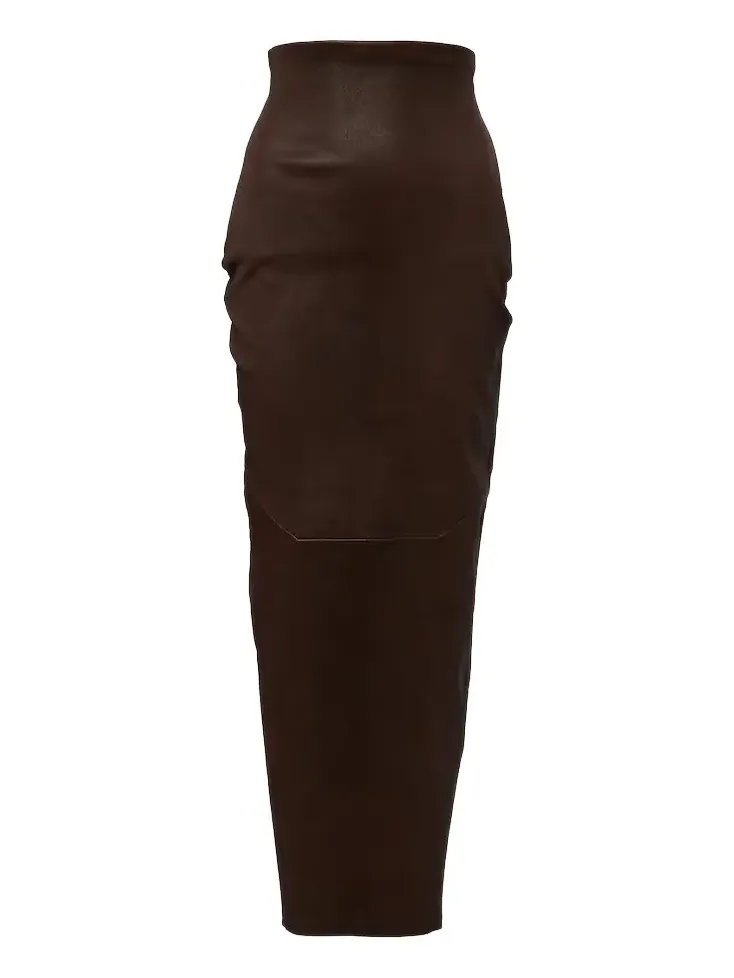 Dirt Pillar leather and cotton midi skirt