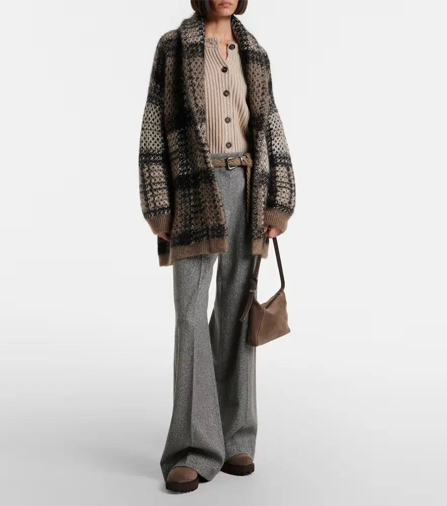 Brunello Cucinelli Monili herringbone wool-blend wide-leg pants | Thumbnail 6