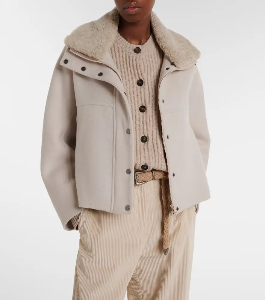 Brunello Cucinelli Shearling-trimmed wool and cashmere jacket | Thumbnail 4 Brunello Cucinelli Shearling-trimmed wool and cashmere jacket | Thumbnail 4