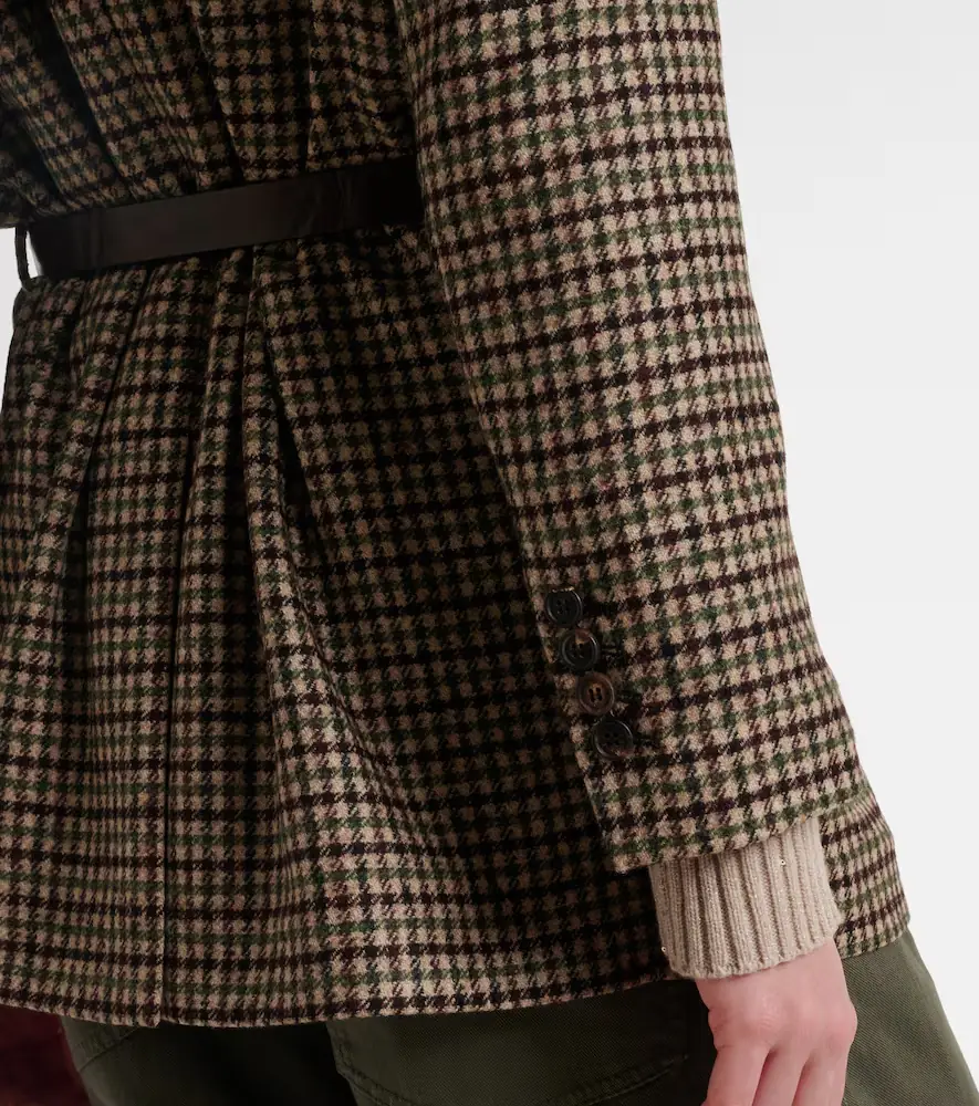 Brunello Cucinelli Belted checked wool and alpaca-blend jacket | Thumbnail 2 Brunello Cucinelli Belted checked wool and alpaca-blend jacket | Thumbnail 2