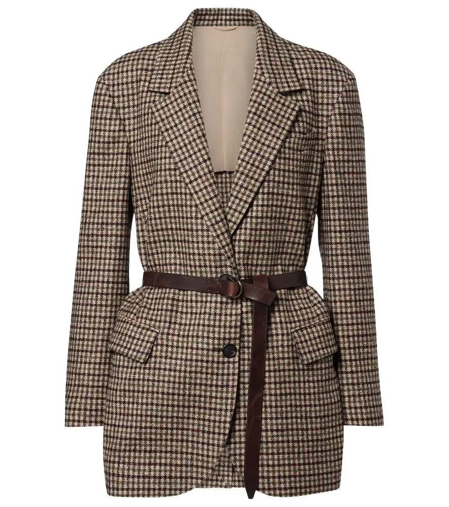 Brunello Cucinelli Belted checked wool and alpaca-blend jacket | Image 1 Brunello Cucinelli Belted checked wool and alpaca-blend jacket | Image 1