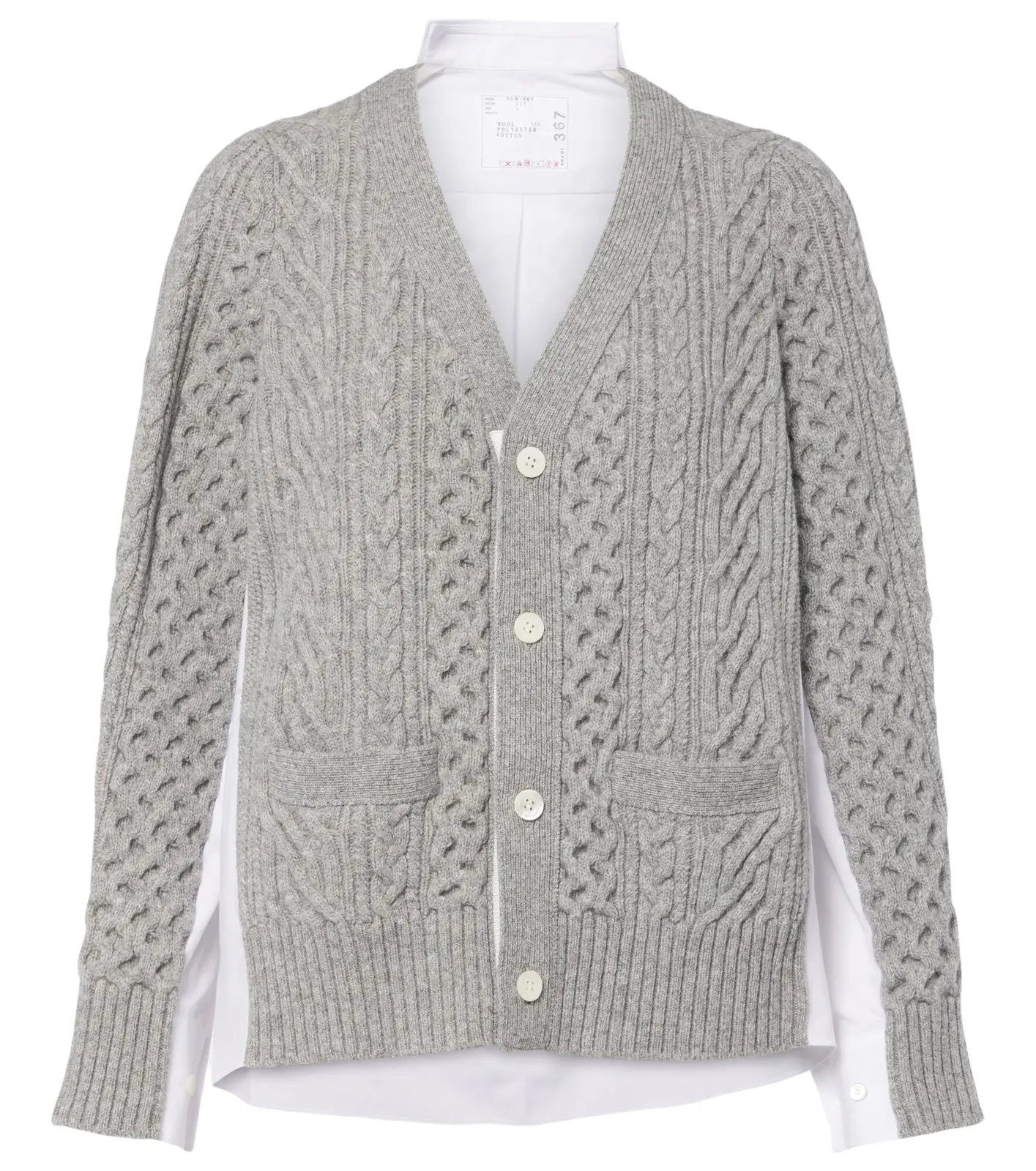 Cable-knit wool and poplin cardigan Cable-knit wool and poplin cardigan