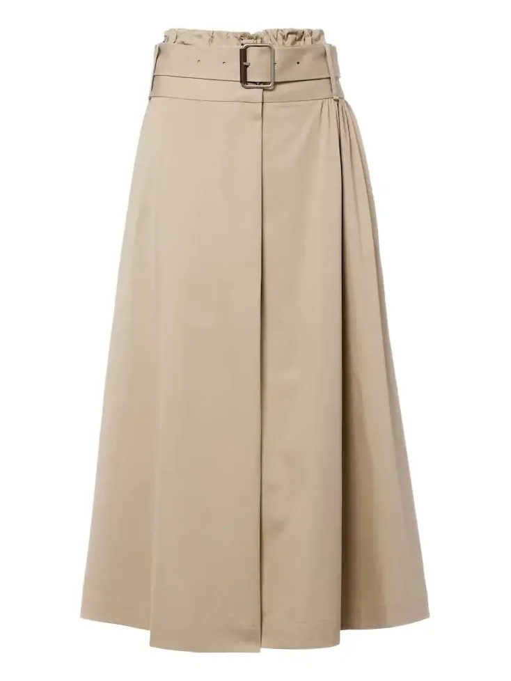 Belted cotton and silk maxi skirt