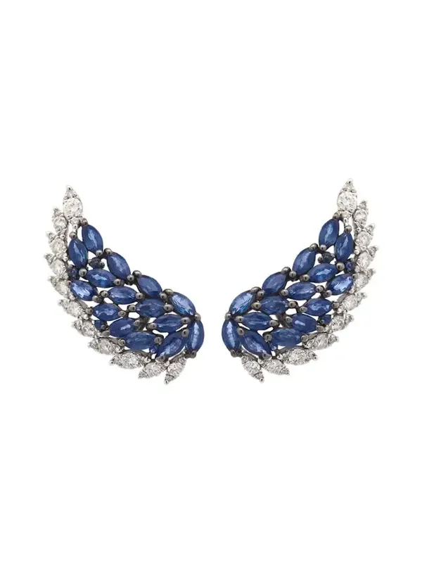 4.34ct Diamond Sapphire 14K Gold Wing Climber Earrings 4.34ct Diamond Sapphire 14K Gold Wing Climber Earrings