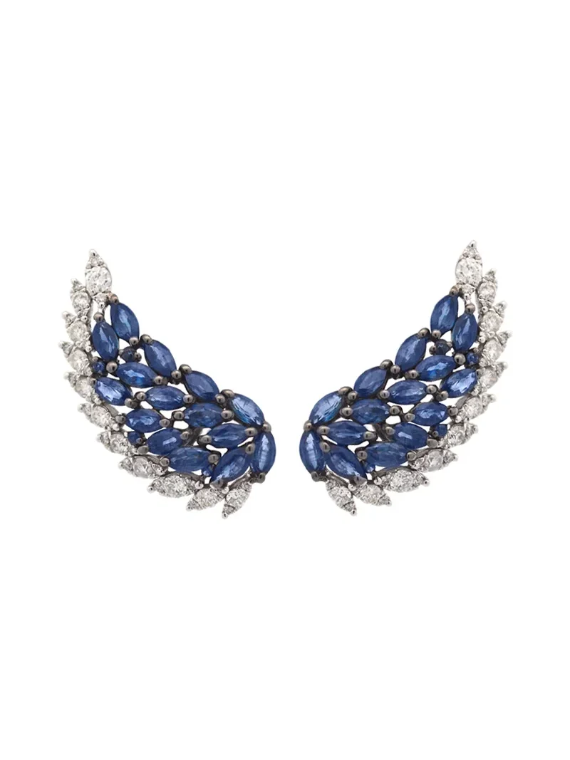 Wish Fine Jewelry 4.34ct Diamond Sapphire 14K Gold Wing Climber Earrings