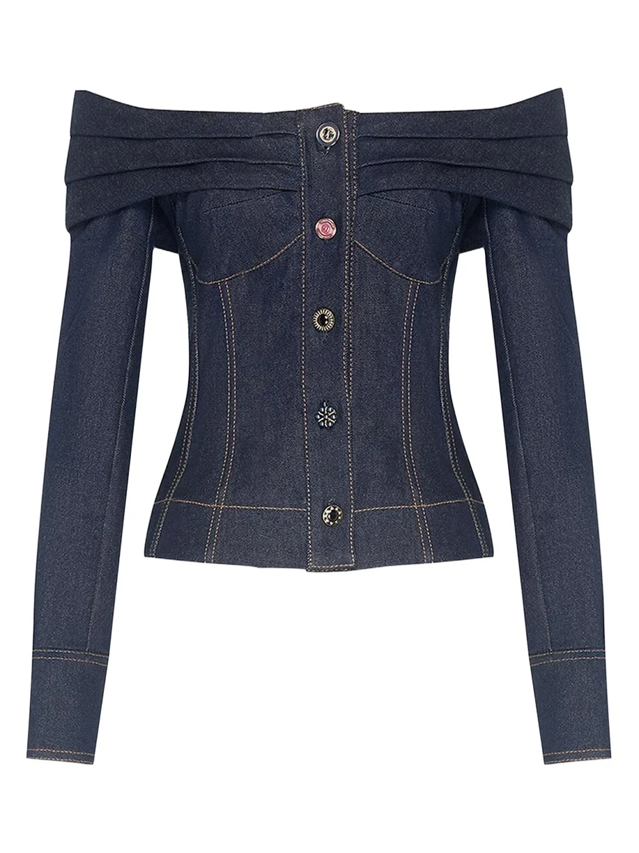 Clash Denim Cotton-Blend Boatneck Top