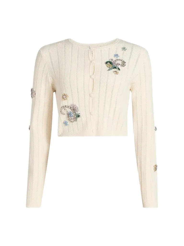 Cinq à Sept Women's Allison Embellished Cardigan - Ivory Multi - Size XL | Image 1 Cinq à Sept Women's Allison Embellished Cardigan - Ivory Multi - Size XL | Image 1