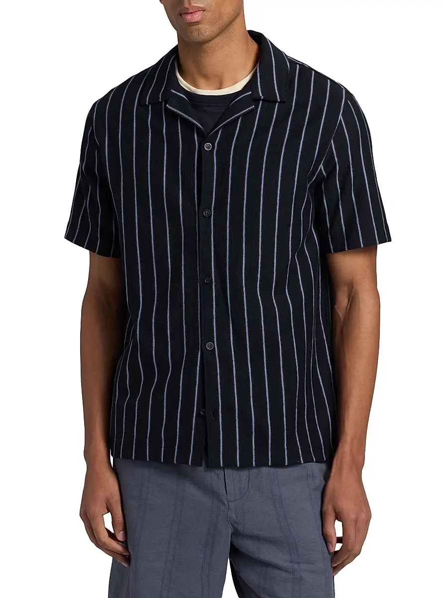Vince Men's Striped Terry Cotton Cabana Shirt | Thumbnail 3 Vince Men's Striped Terry Cotton Cabana Shirt | Thumbnail 3