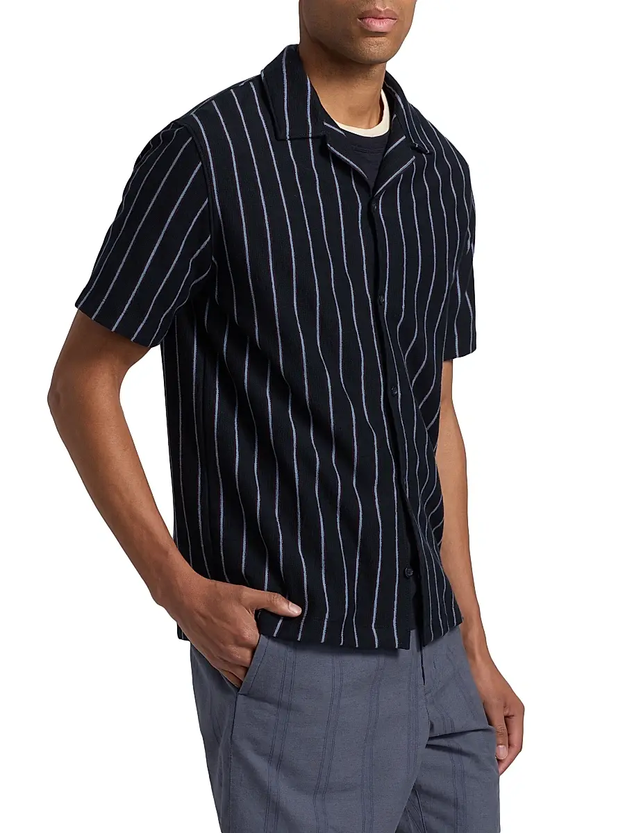 Vince Men's Striped Terry Cotton Cabana Shirt | Thumbnail 4 Vince Men's Striped Terry Cotton Cabana Shirt | Thumbnail 4