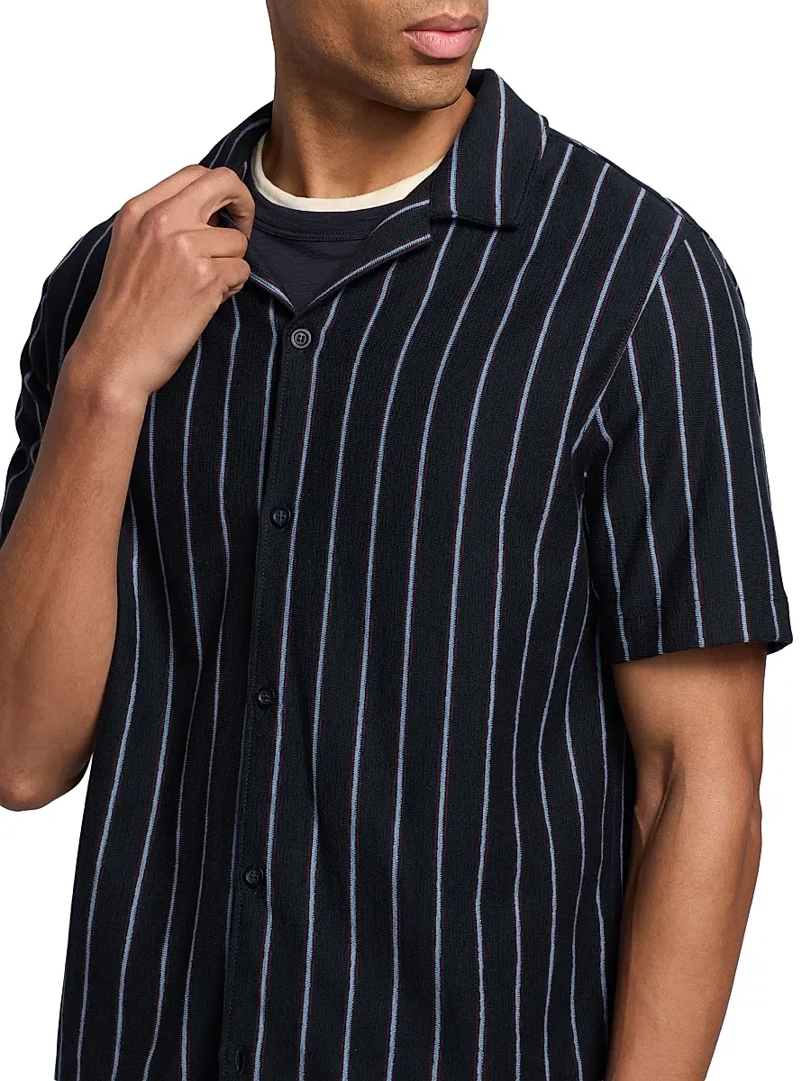 Vince Men's Striped Terry Cotton Cabana Shirt | Thumbnail 6 Vince Men's Striped Terry Cotton Cabana Shirt | Thumbnail 6