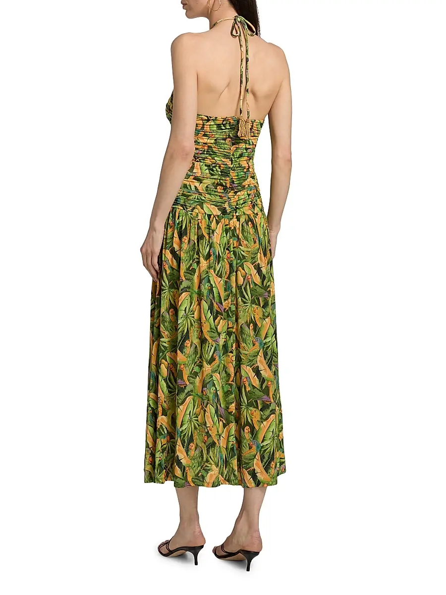 Farm Rio Women's Parrot-Print Ruched Midi Dress | Thumbnail 5 Farm Rio Women's Parrot-Print Ruched Midi Dress | Thumbnail 5