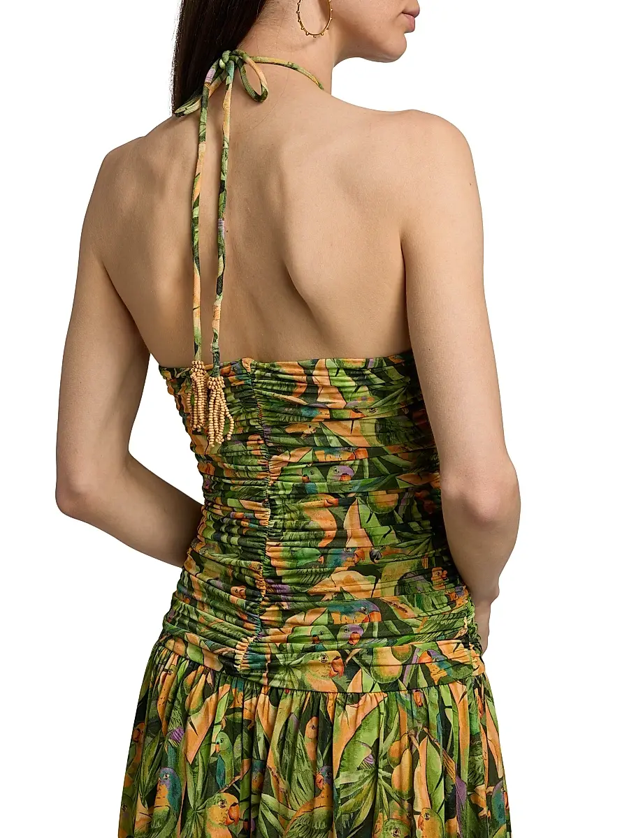 Farm Rio Women's Parrot-Print Ruched Midi Dress | Thumbnail 6 Farm Rio Women's Parrot-Print Ruched Midi Dress | Thumbnail 6