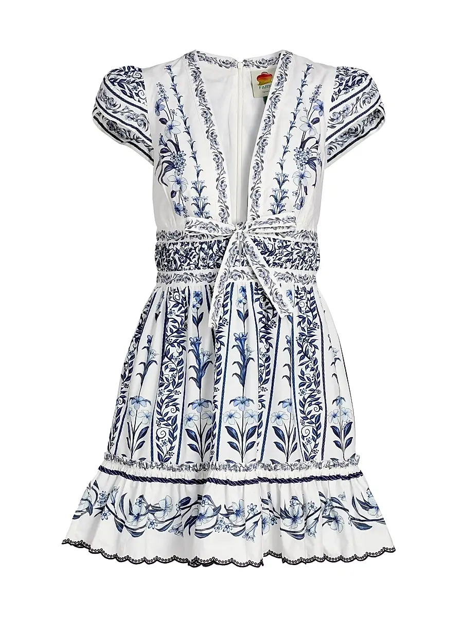 Farm Rio Women's Flowers Arch Ruffled A-Line Minidress - Off White | Image 1 Farm Rio Women's Flowers Arch Ruffled A-Line Minidress - Off White | Image 1