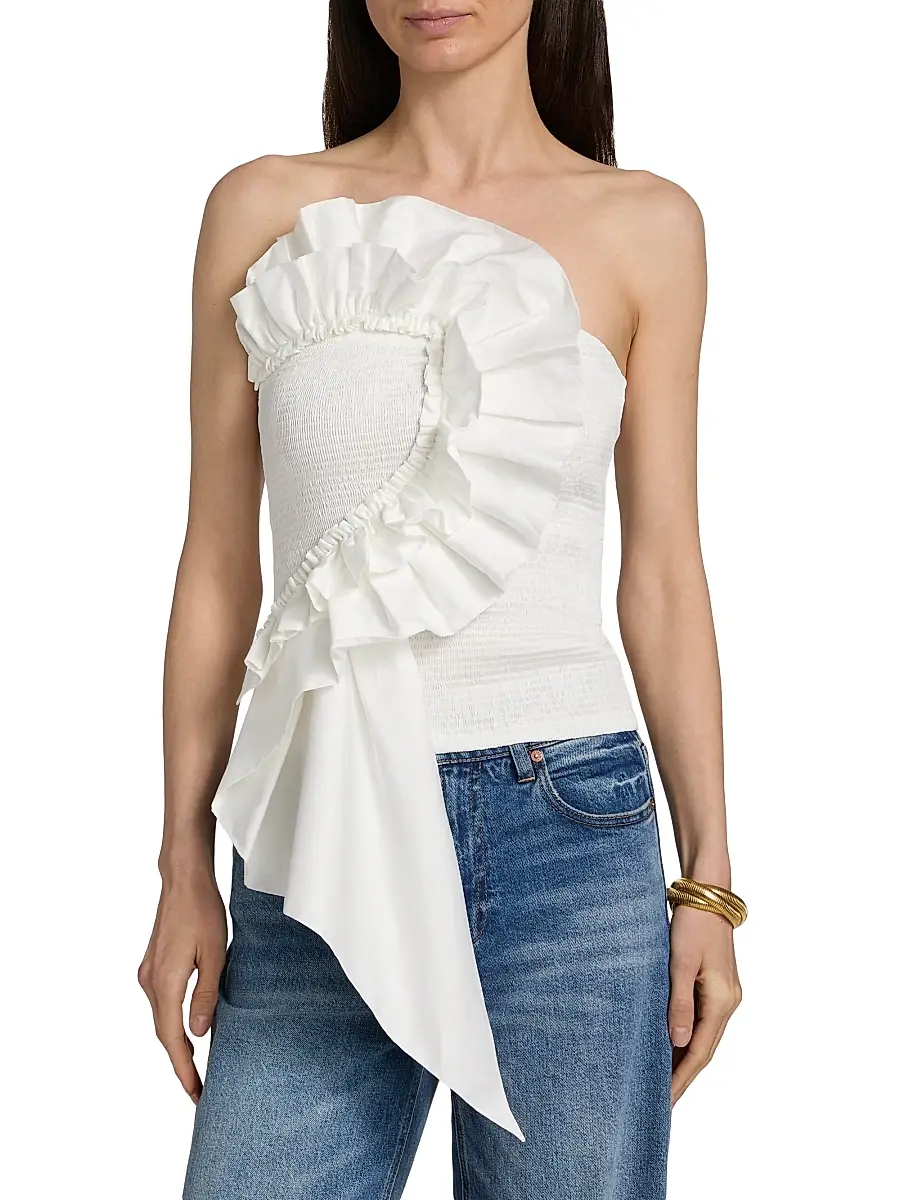 Farm Rio Women's Smocked Ruffled Cotton Strapless Top | Thumbnail 3 Farm Rio Women's Smocked Ruffled Cotton Strapless Top | Thumbnail 3