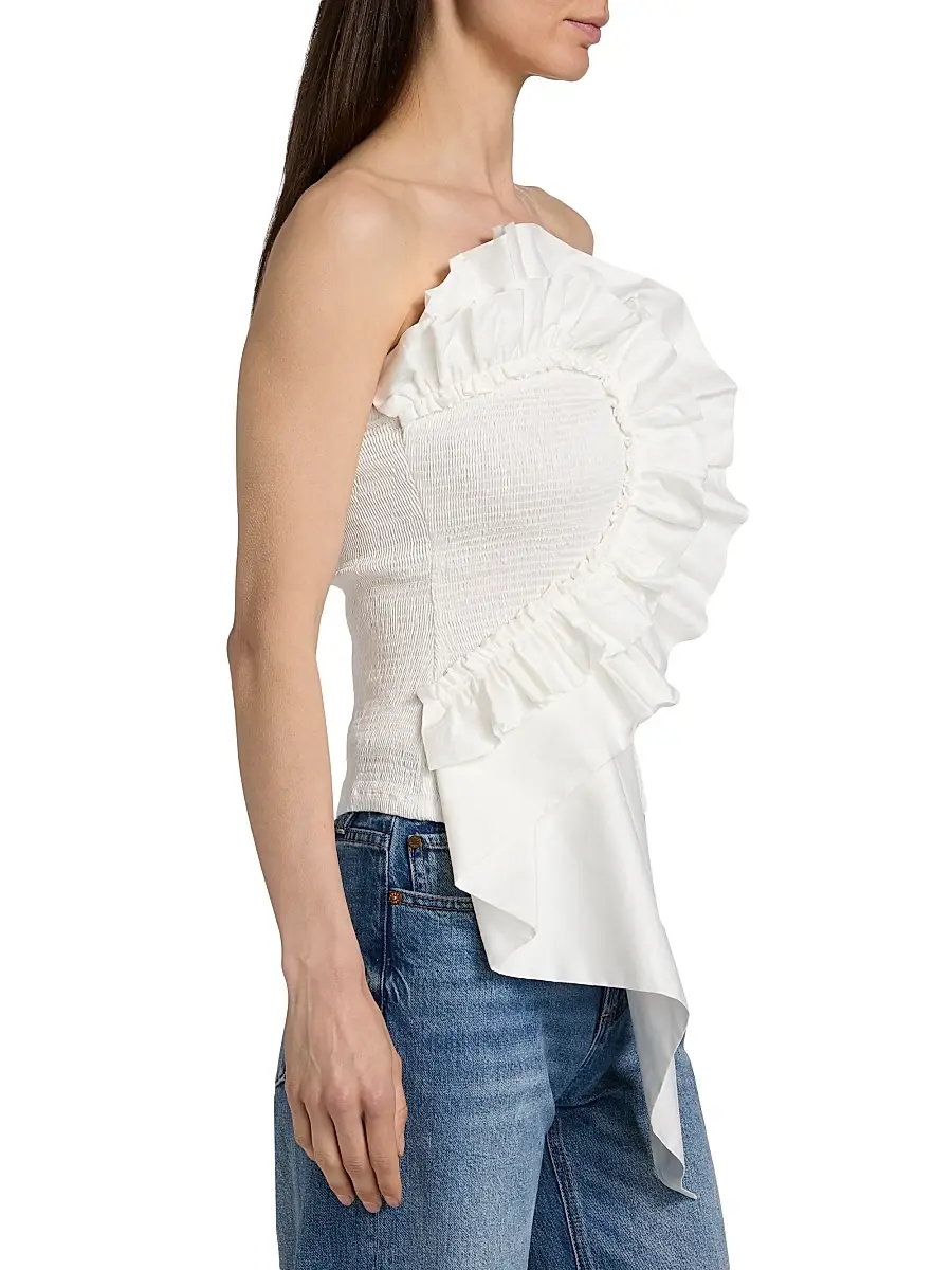 Farm Rio Women's Smocked Ruffled Cotton Strapless Top | Thumbnail 4 Farm Rio Women's Smocked Ruffled Cotton Strapless Top | Thumbnail 4