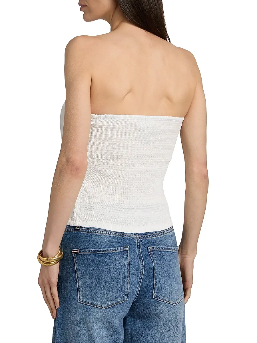 Farm Rio Women's Smocked Ruffled Cotton Strapless Top | Thumbnail 5 Farm Rio Women's Smocked Ruffled Cotton Strapless Top | Thumbnail 5
