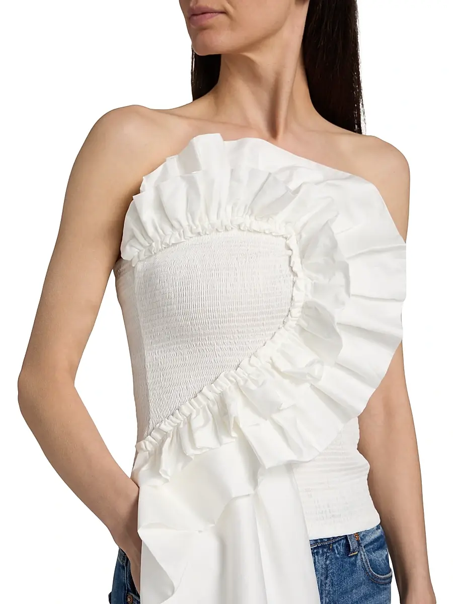 Farm Rio Women's Smocked Ruffled Cotton Strapless Top | Thumbnail 6 Farm Rio Women's Smocked Ruffled Cotton Strapless Top | Thumbnail 6