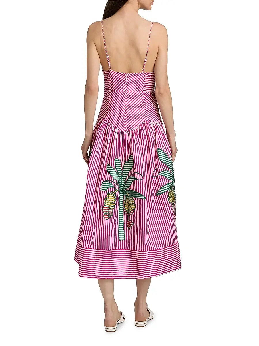 Farm Rio Women's Palm Tree Cutwork Striped Midi-Dress | Thumbnail 5 Farm Rio Women's Palm Tree Cutwork Striped Midi-Dress | Thumbnail 5
