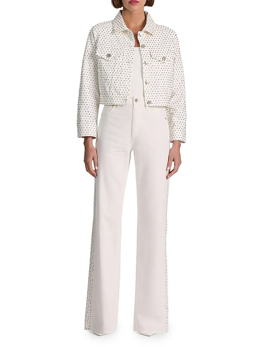 Alice + Olivia Women's Chloe Embellished Denim Crop Jacket | Thumbnail 2 Alice + Olivia Women's Chloe Embellished Denim Crop Jacket | Thumbnail 2